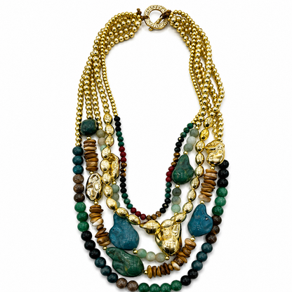 Collana Multistrato con Perline e Elementi Decorativi – Stile Boho Chic Ricercato Donna
