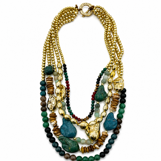 Collana Multistrato con Perline e Elementi Decorativi – Stile Boho Chic Ricercato Donna