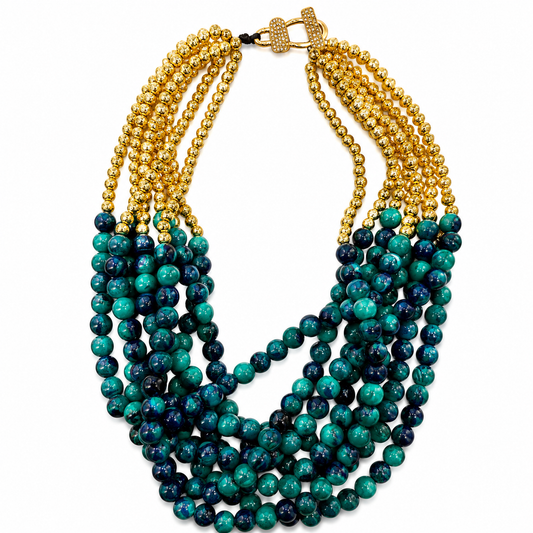 Collana Multistrato con Perline Colorate e Dettagli Oro – Stile Boho Naturale Donna