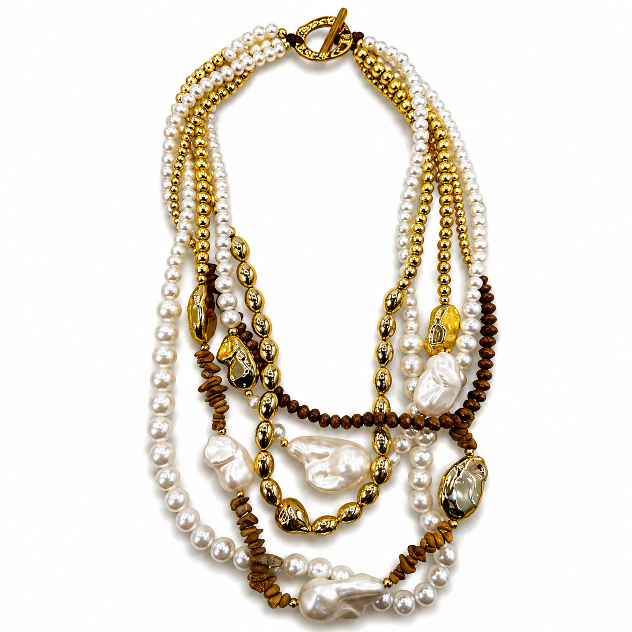 Collana Multistrato con Perle e Dettagli Oro – Stile Elegante e Raffinato Donna