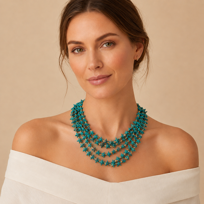 Collana Multistrato con Perline a Stella Turchesi – Collana Statement Donna Stile Mare