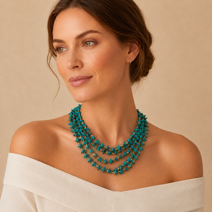 Collana Multistrato con Perline a Stella Turchesi – Collana Statement Donna Stile Mare