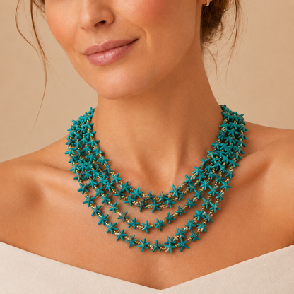 Collana Multistrato con Perline a Stella Turchesi – Collana Statement Donna Stile Mare