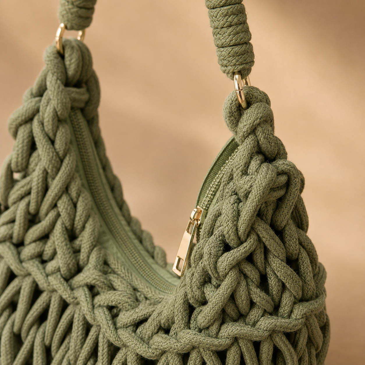 Borsa a Spalla Intrecciata Verde Oliva con Manico Intrecciato