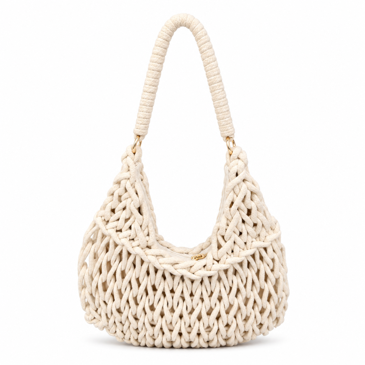 Borsa a Spalla Intrecciata Avorio in Corda di Cotone