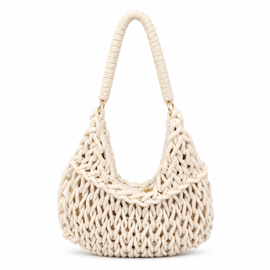 Borsa a Spalla Intrecciata Avorio in Corda di Cotone