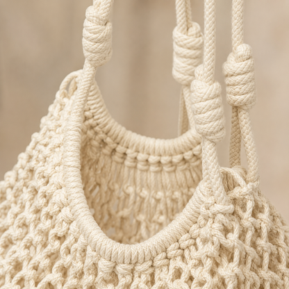 Borsa a Spalla Intrecciata Avorio in Corda di Cotone