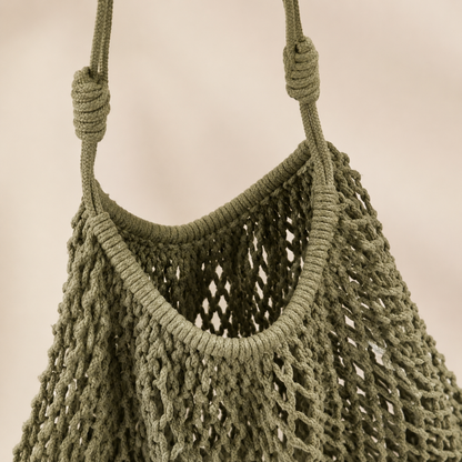 Borsa a Spalla Intrecciata Verde Oliva in Corda di Cotone