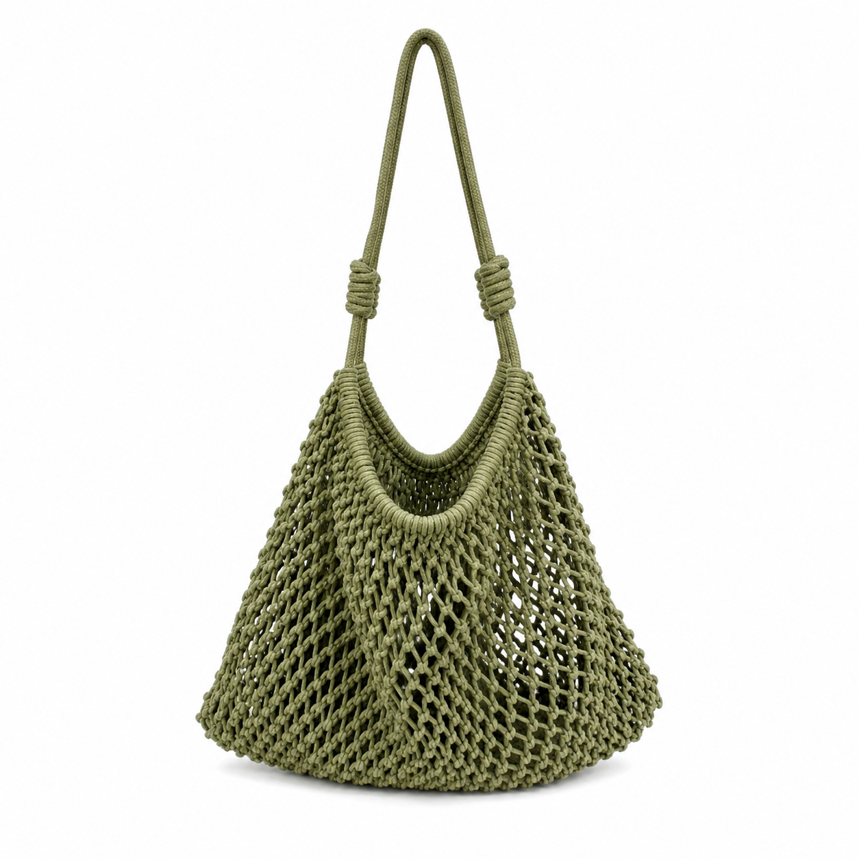 Borsa a Spalla Intrecciata Verde Oliva in Corda di Cotone