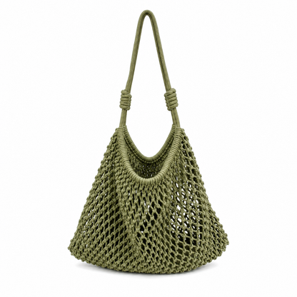 Borsa a Spalla Intrecciata Verde Oliva in Corda di Cotone