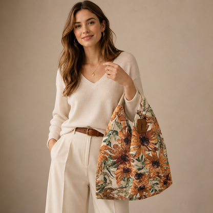 Borsa a Spalla Jacquard Floreale con Manico Rivestito