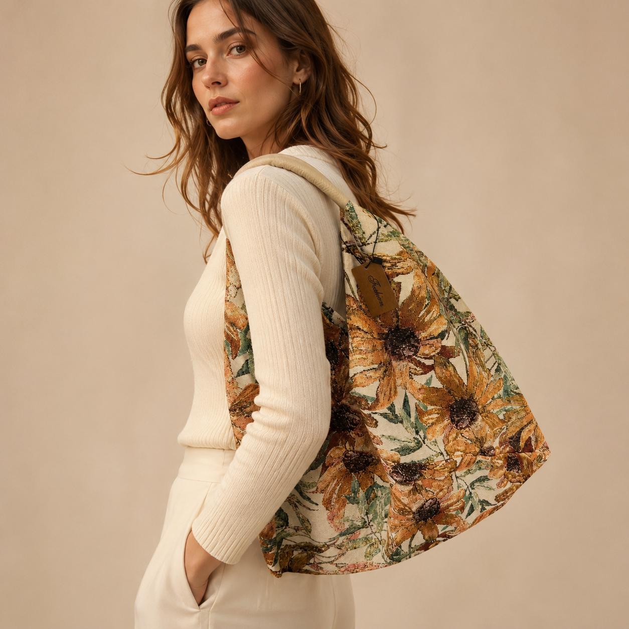 Borsa a Spalla Jacquard Floreale con Manico Rivestito