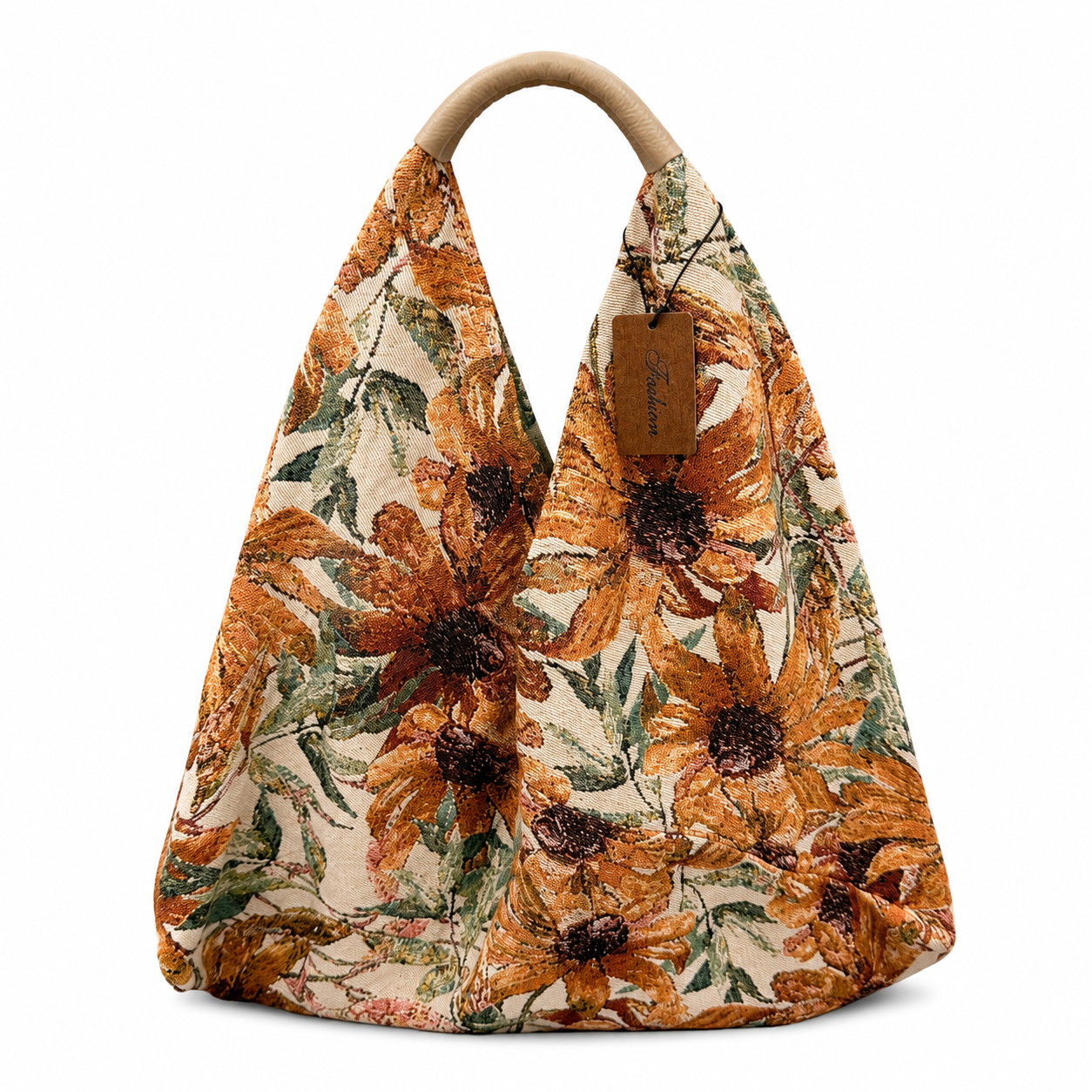 Borsa a Spalla Jacquard Floreale con Manico Rivestito