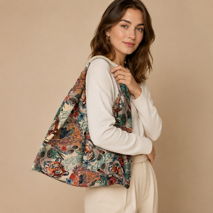 Borsa a Spalla Jacquard Fantasia Multicolore con Manico Rivestito