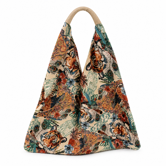 Borsa a Spalla Jacquard Fantasia Multicolore con Manico Rivestito