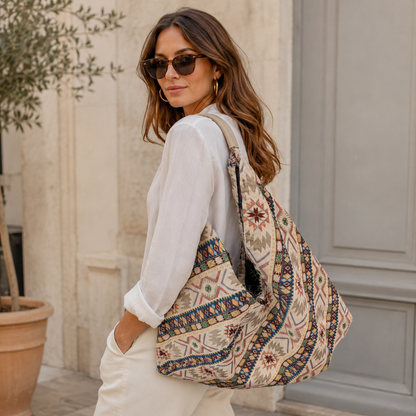 Borsa a Spalla Jacquard con Fantasia Geometrica