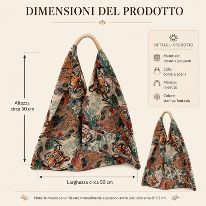 Borsa a Spalla Jacquard Fantasia Multicolore con Manico Rivestito