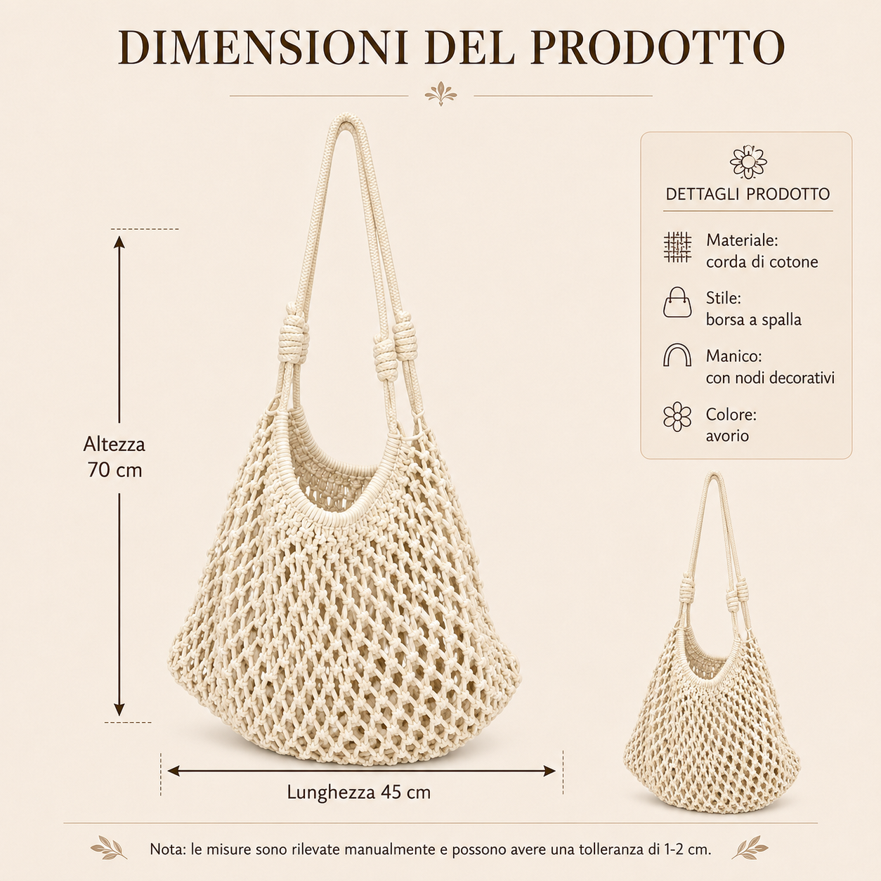 Borsa a Spalla Intrecciata Avorio in Corda di Cotone