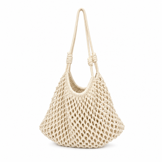 Borsa a Spalla Intrecciata Avorio in Corda di Cotone