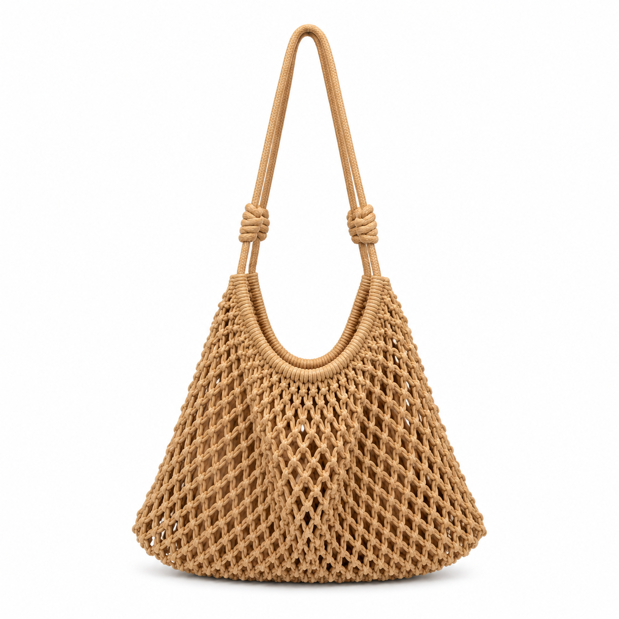 Borsa a Spalla Intrecciata Beige in Corda di Cotone