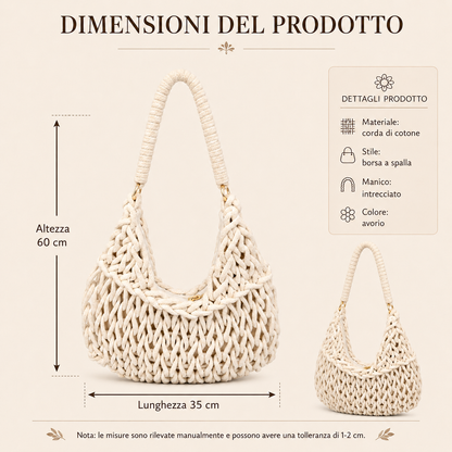Borsa a Spalla Intrecciata Avorio in Corda di Cotone