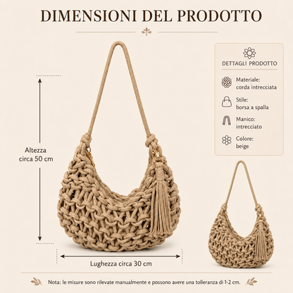 Borsa a Spalla Intrecciata Beige con Nappina