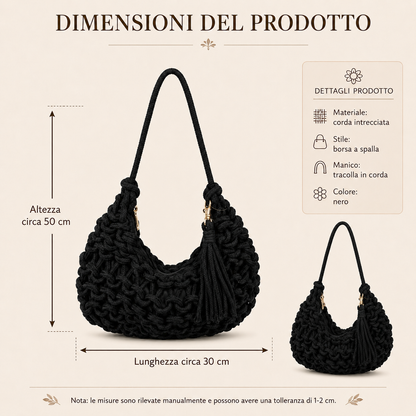 Borsa a Spalla Intrecciata Nera con Nappina