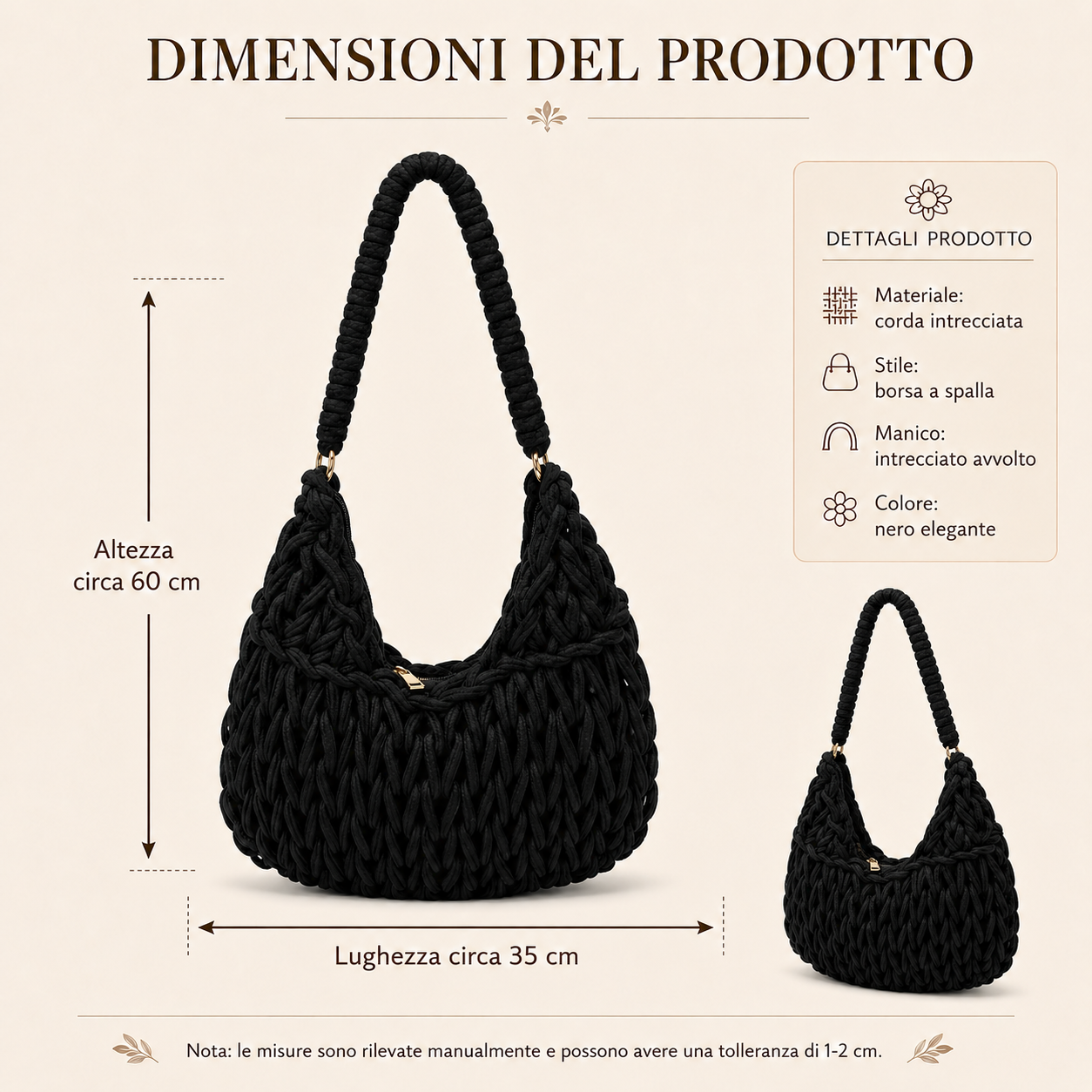 Borsa a Spalla Intrecciata Nera con Manico Avvolto