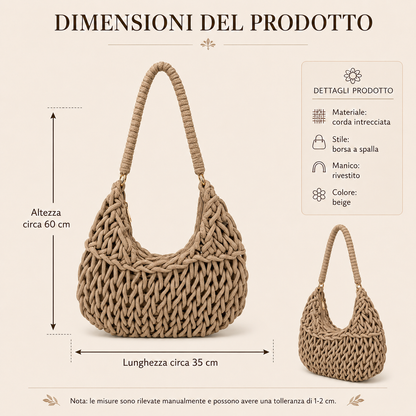 Borsa a Spalla Intrecciata Beige con Manico Rivestito