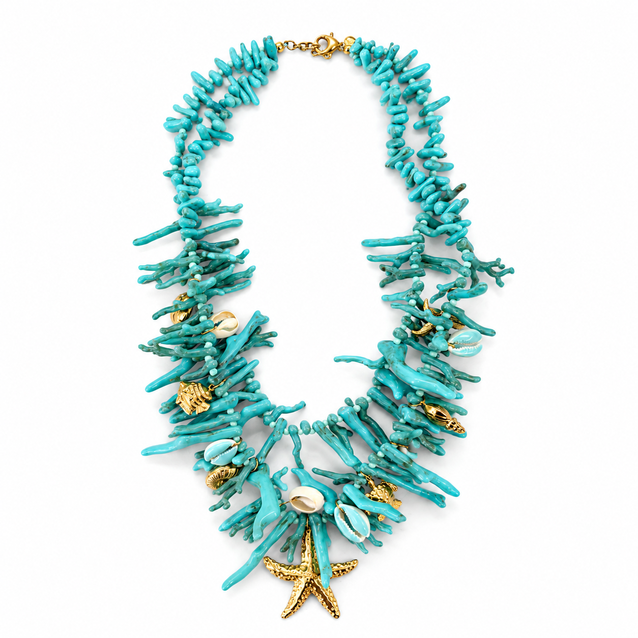 Collana Statement Turchese con Coralli, Conchiglie e Stella Marina – Collana Mare Donna