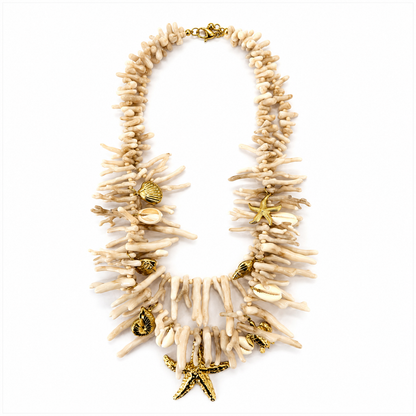 Collana Statement Corallo Bianco con Stella Marina e Conchiglie – Collana Mare Donna