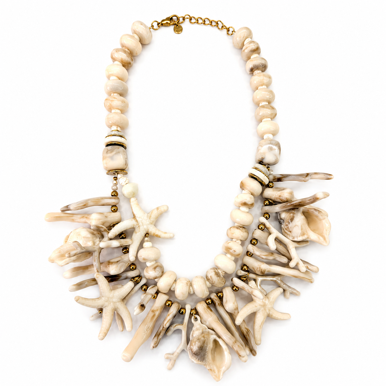 Collana Statement Mare con Conchiglie, Coralli e Stelle Marine – Collana Bianca Donna