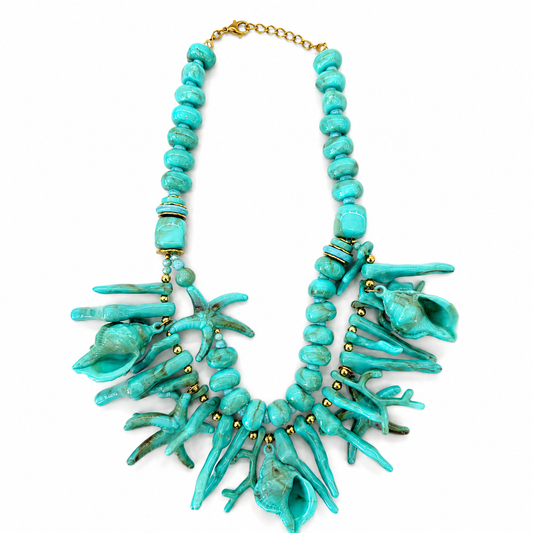 Collana Statement Turchese con Coralli, Conchiglie e Stelle Marine – Collana Mare Donna