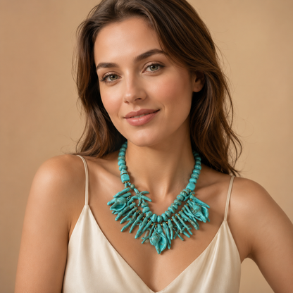 Collana Statement Turchese con Coralli, Conchiglie e Stelle Marine – Collana Mare Donna