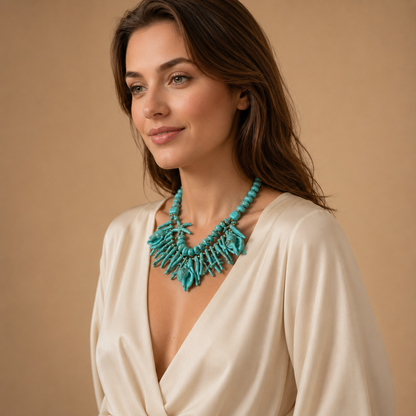 Collana Statement Turchese con Coralli, Conchiglie e Stelle Marine – Collana Mare Donna