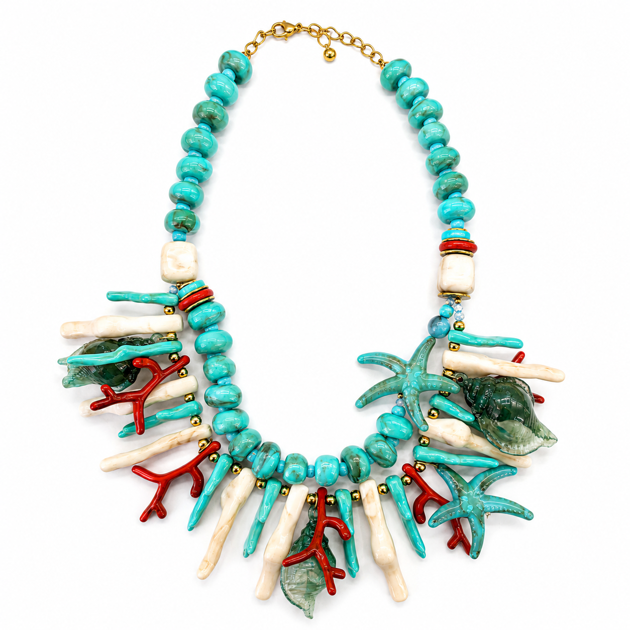 Collana Statement Mare Turchese con Coralli, Conchiglie e Stelle Marine – Collana Donna