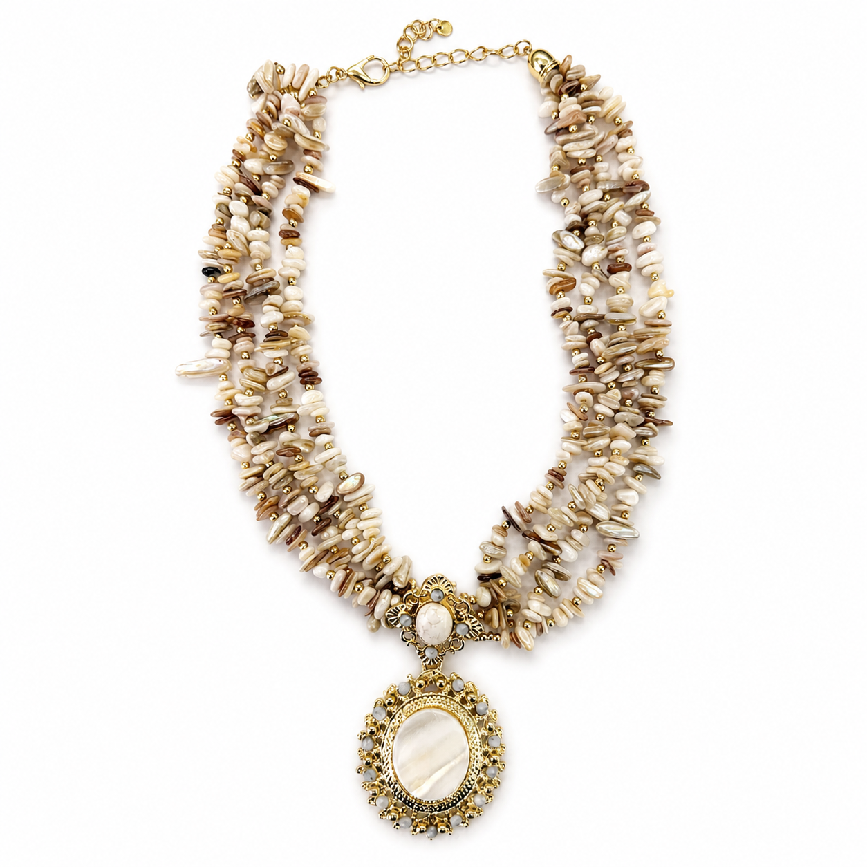 Collana Multistrato con Perle Naturali e Maxi Pendente Vintage – Collana Elegante Donna