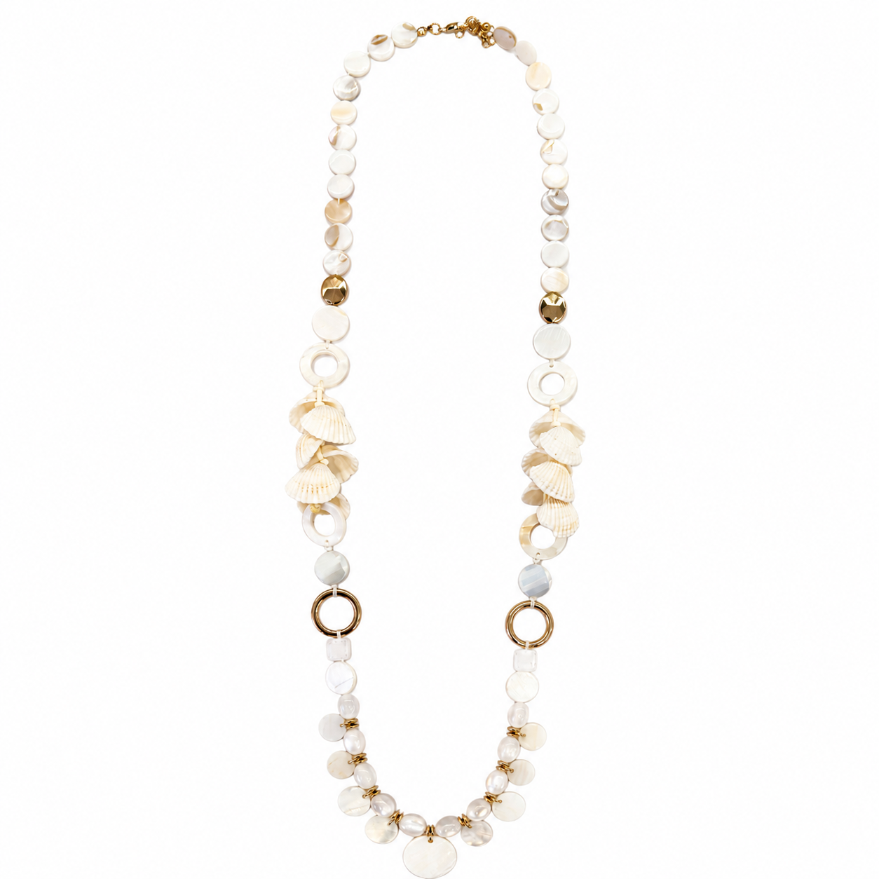 Collana Lunga Bianca con Madreperla e Conchiglie Naturali – Collana Mare Elegante Donna