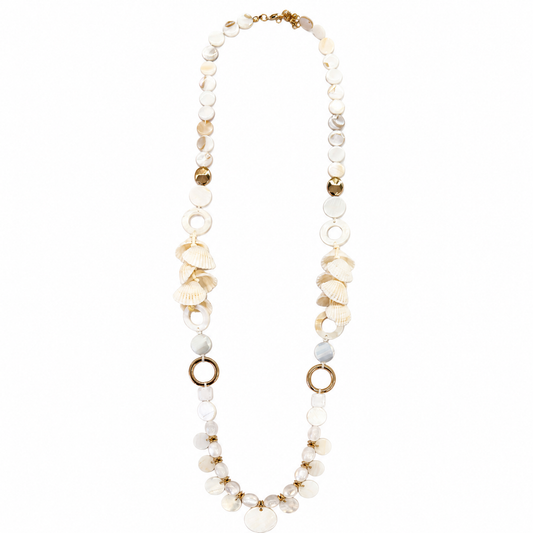 Collana Lunga Bianca con Madreperla e Conchiglie Naturali – Collana Mare Elegante Donna