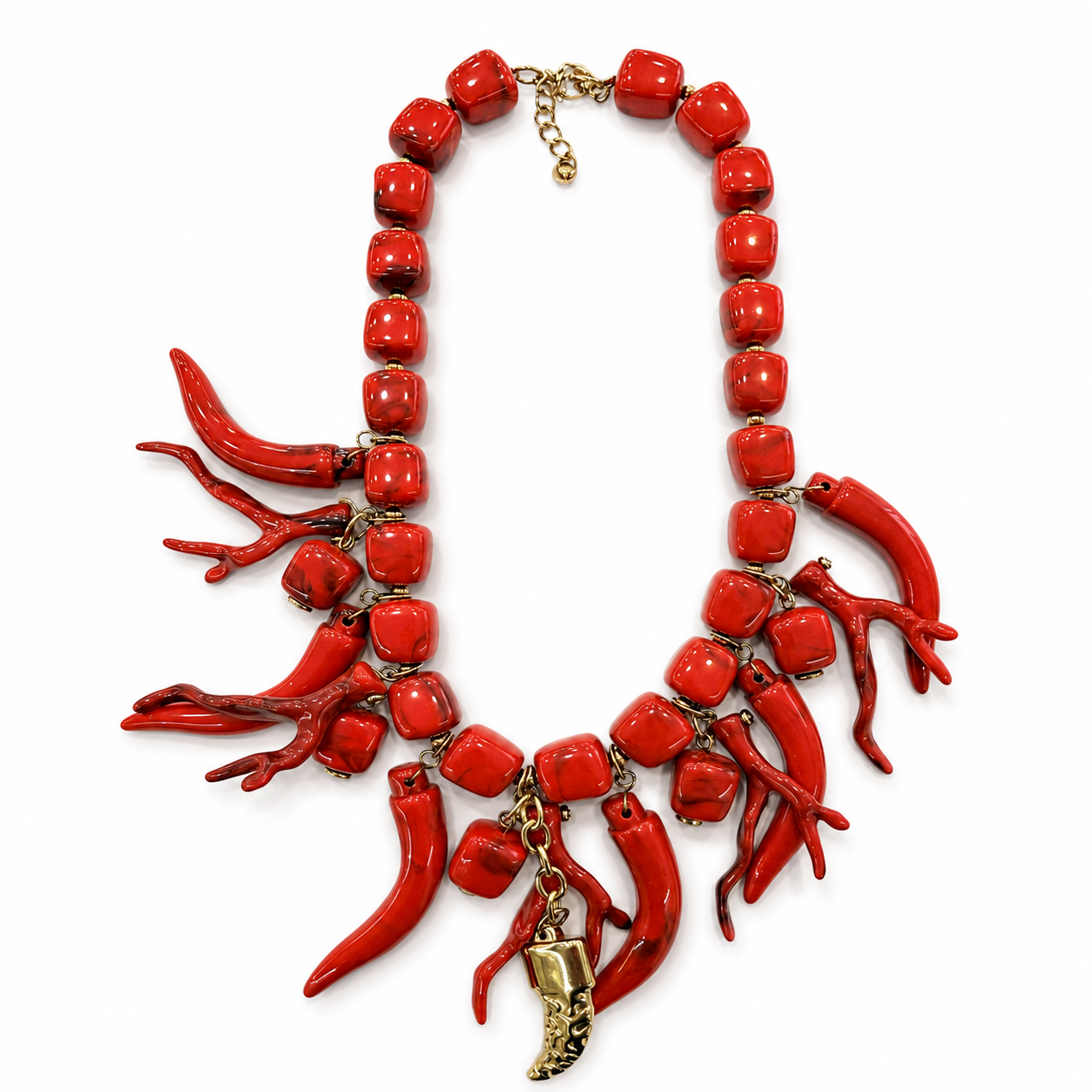 Collana Statement Corallo Rosso con Pendenti Marini – Collana Donna Stile Mediterraneo