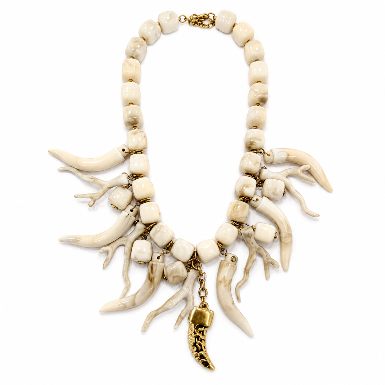 Collana Statement Avorio con Pendenti Corallo e Corno – Collana Donna Stile Mediterraneo