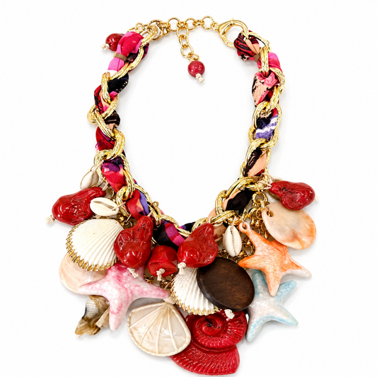 Collana Statement Marina con Conchiglie, Stelle Marine e Catena Dorata Multicolor – Collana Donna Estate