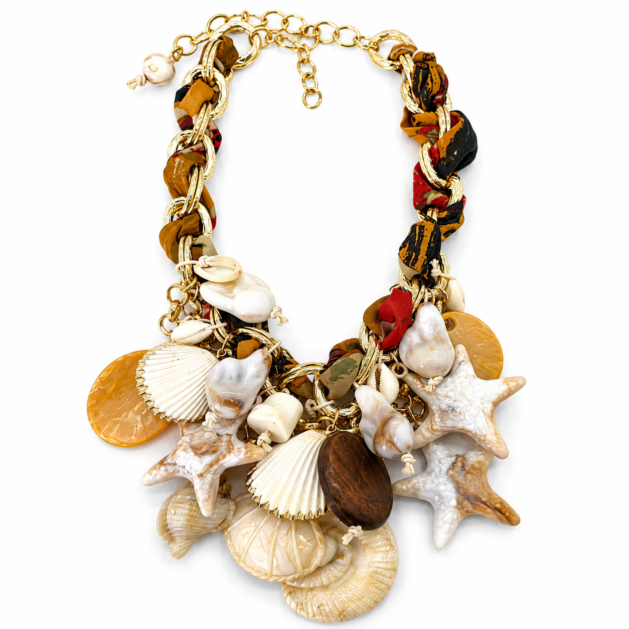 Collana Statement Marina con Conchiglie, Stelle Marine e Catena Dorata – Collana Donna Estate