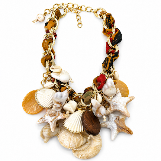 Collana Statement Marina con Conchiglie, Stelle Marine e Catena Dorata – Collana Donna Estate
