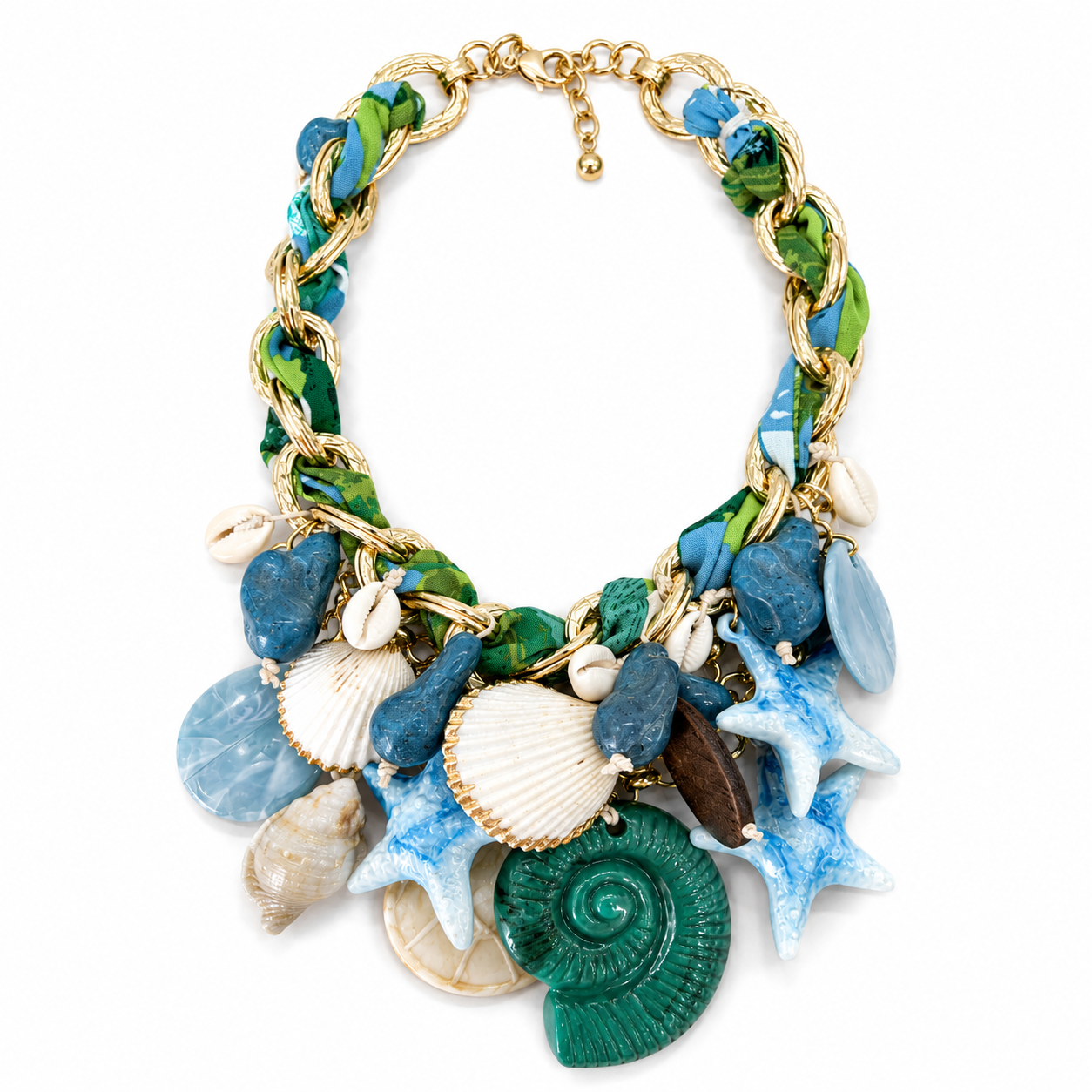 Collana Statement Marina con Conchiglie, Stelle Marine e Catena Dorata – Collana Donna Estate