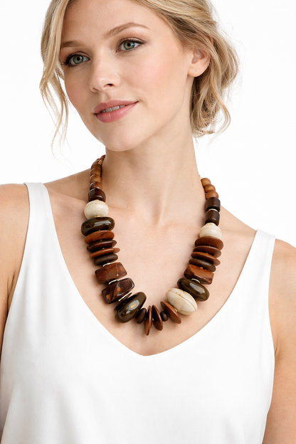 Collana Statement in Legno e Resina Naturale