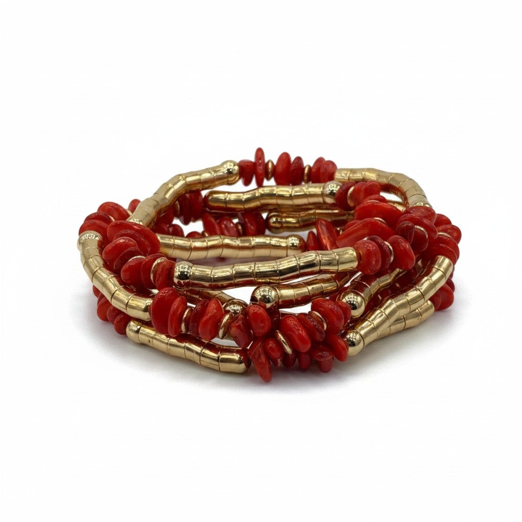 Bracciale Elastico Multigiro con Perline Colorate e Dettagli Oro – Stile Boho Chic Donna