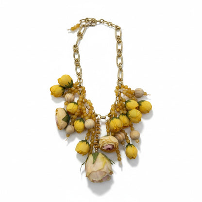 Collana Floreale Gialla con Catena Dorata – Statement Necklace Elegante