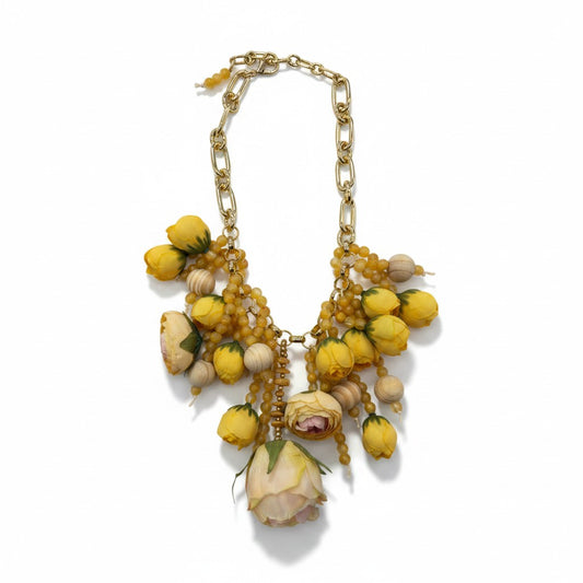 Collana Floreale Gialla con Catena Dorata – Statement Necklace Elegante