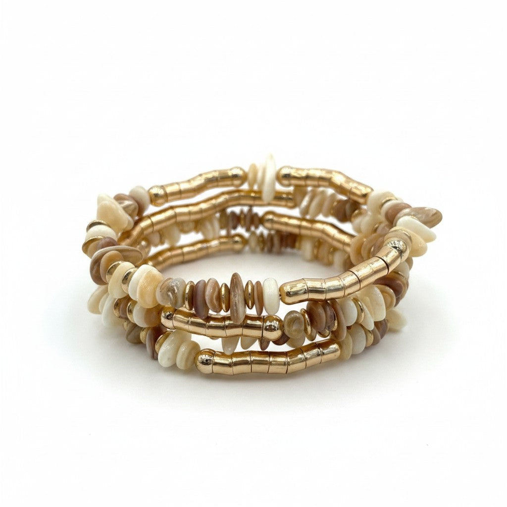 Bracciale Elastico Multigiro con Perline Colorate e Dettagli Oro – Stile Boho Chic Donna